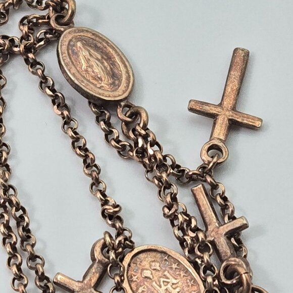Dyadema Italian 925 Sterling Silver Multi-Chain Bracelet Cross Miraculous Medal - Picture 7 of 9